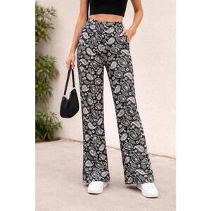 LALA Women’s Wide Leg Pants Size Small Black White Geometric Print Statement